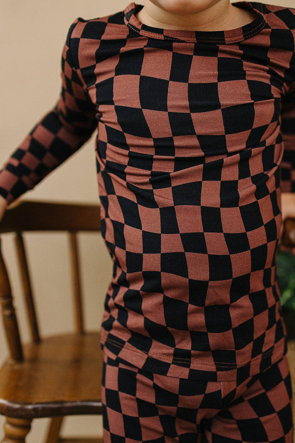 Bamboo Two Piece Set | Chocolate Wavy Checkered