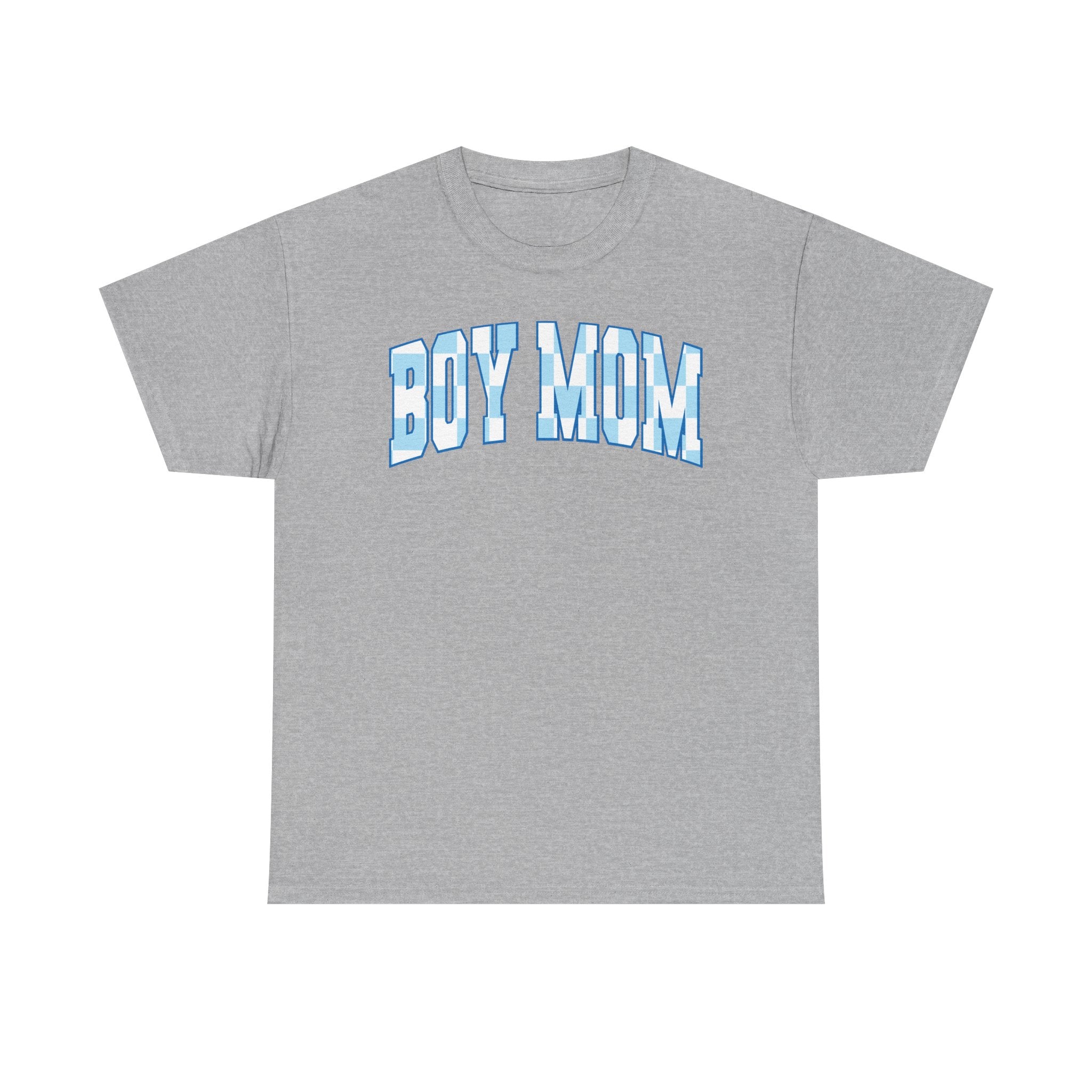 Blue Checkered Boy Mom Tee