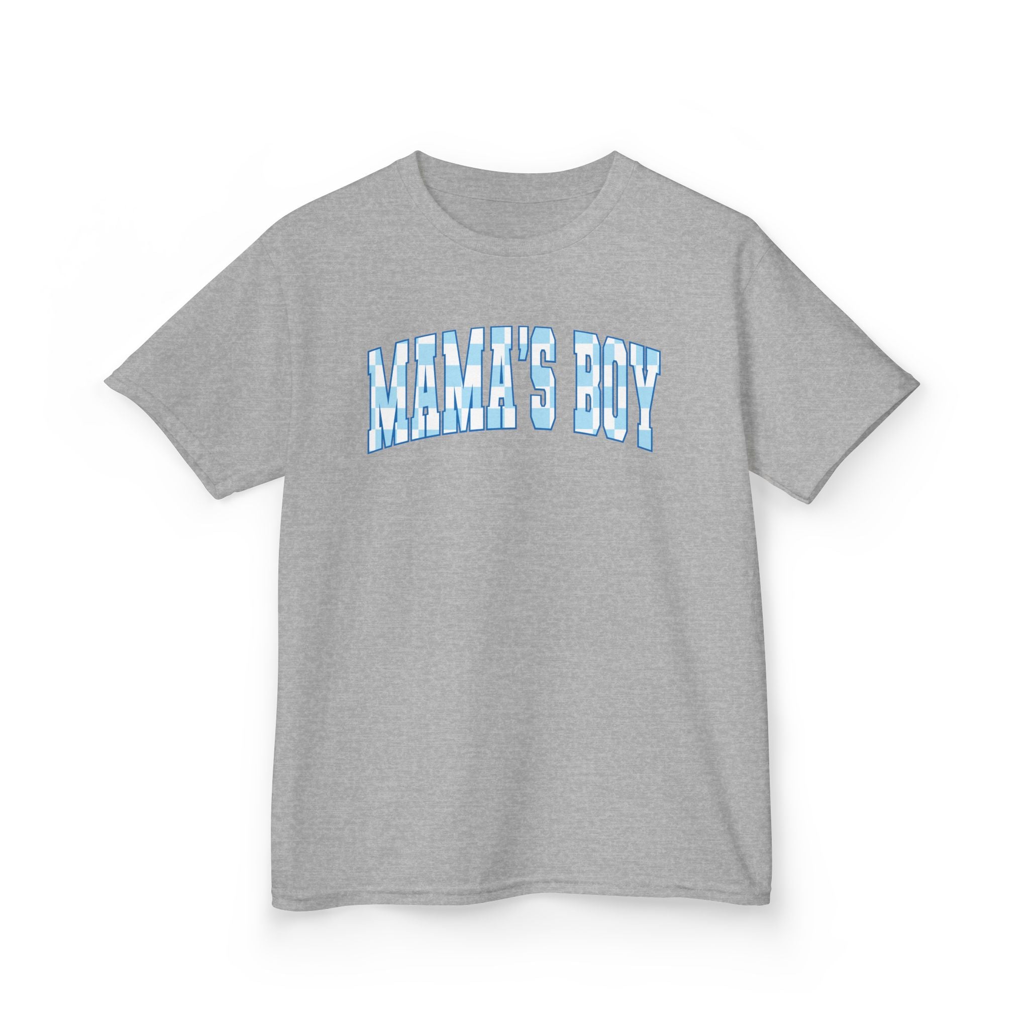 Blue Checkered Mama's Boy Youth Tee