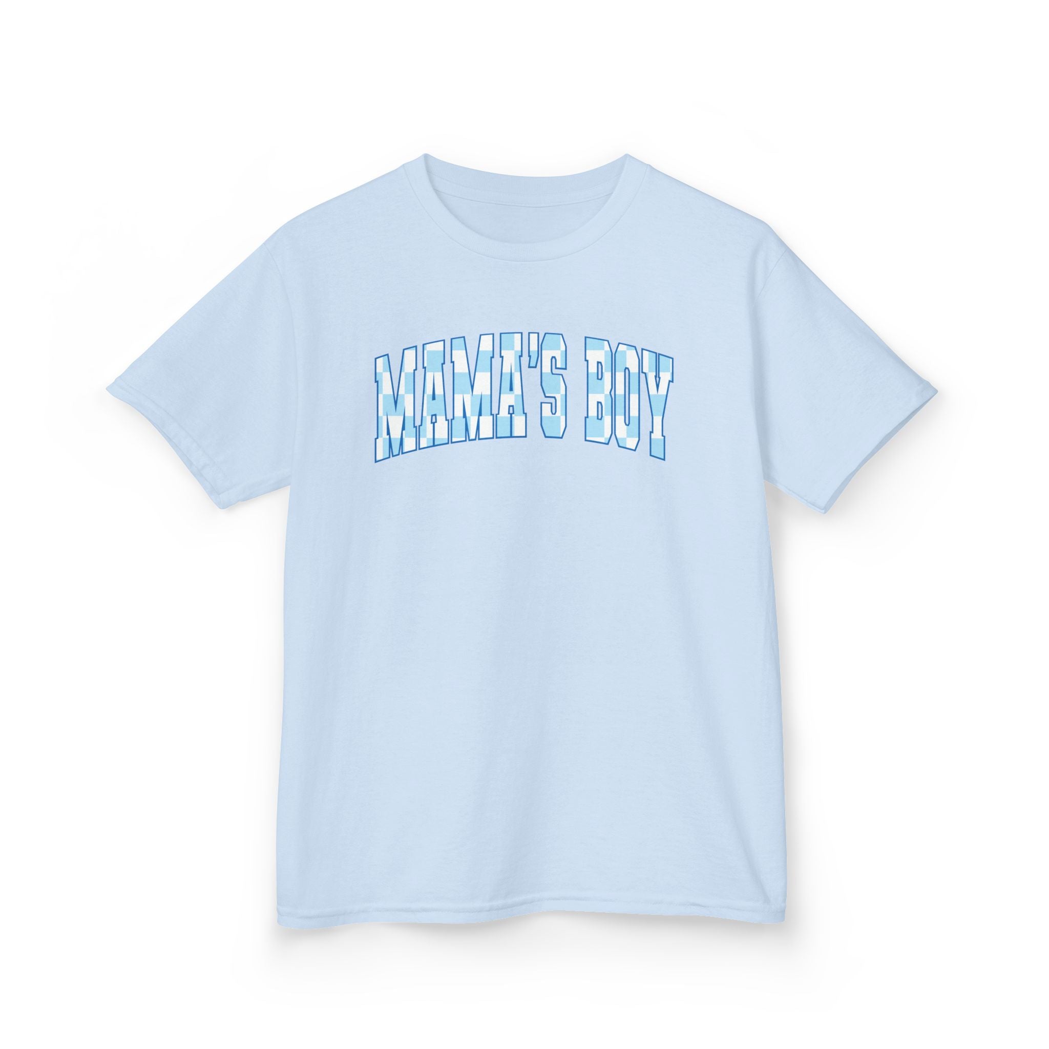 Blue Checkered Mama's Boy Youth Tee