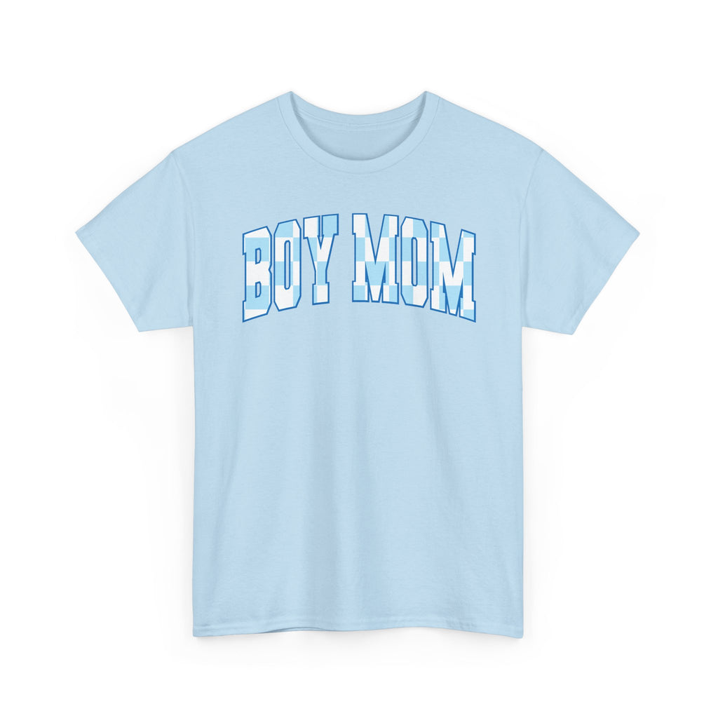 Blue Checkered Boy Mom Tee
