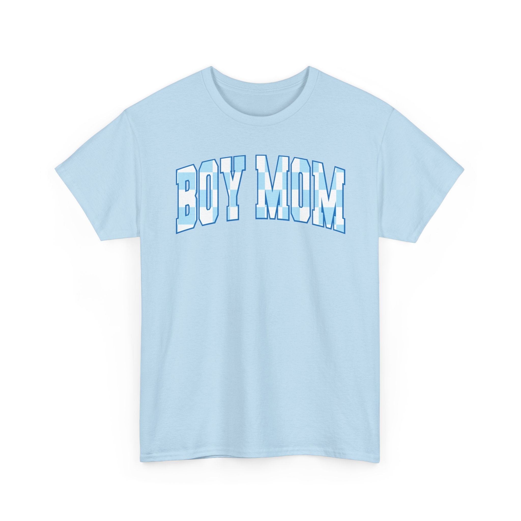 Blue Checkered Boy Mom Tee
