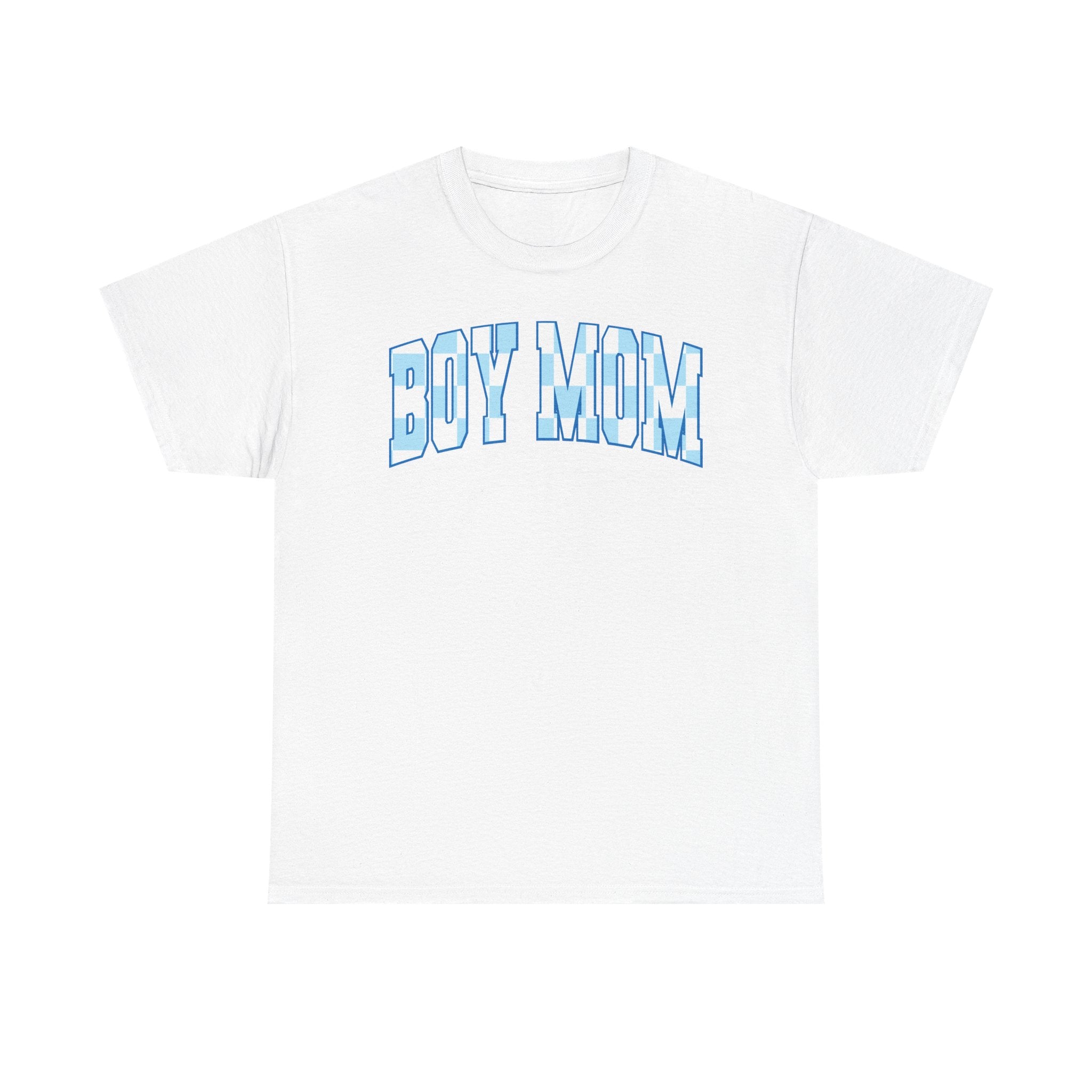Blue Checkered Boy Mom Tee