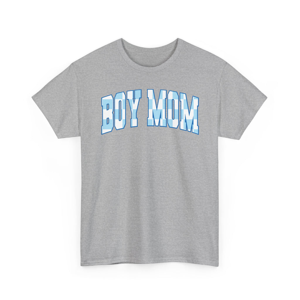 Blue Checkered Boy Mom Tee