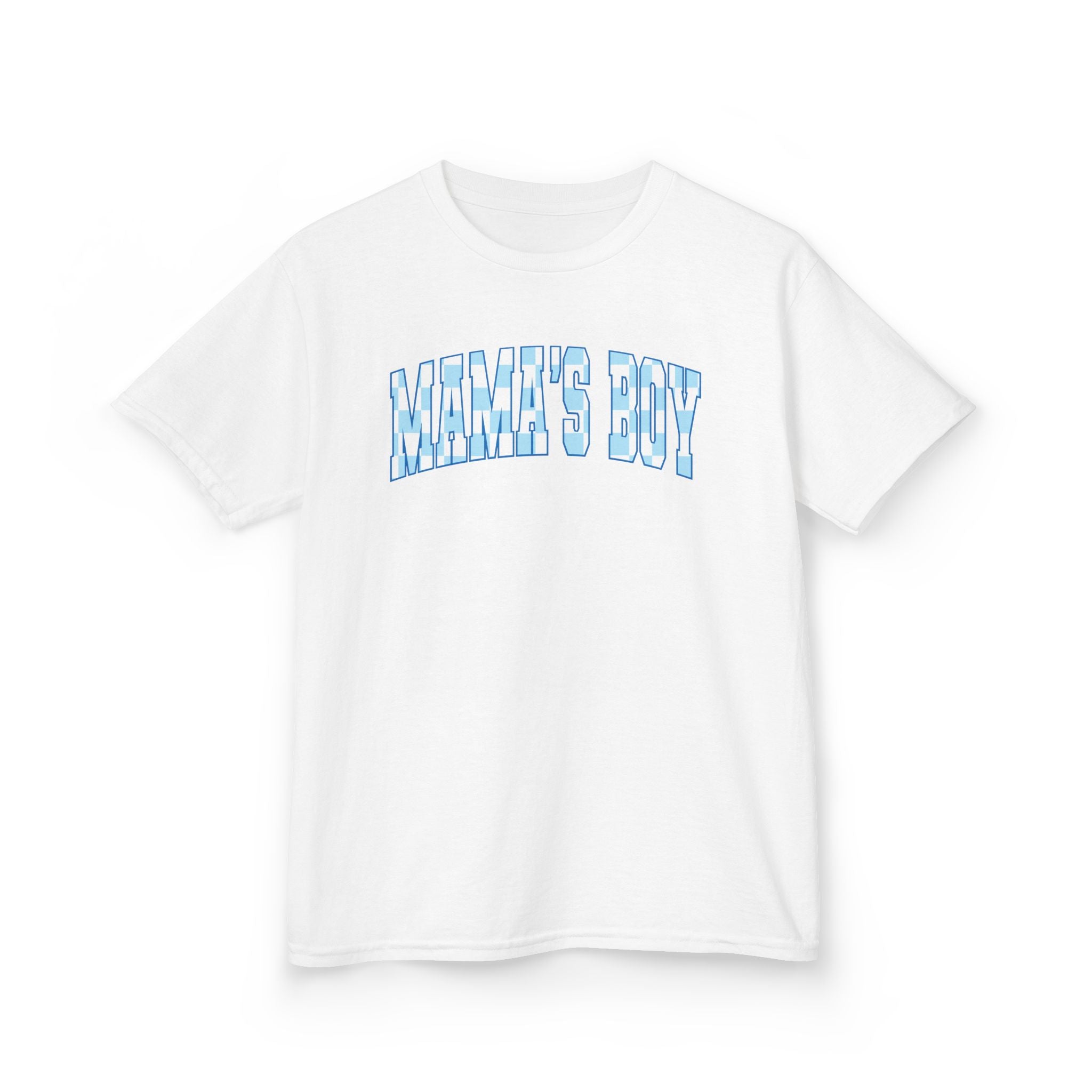 Blue Checkered Mama's Boy Youth Tee