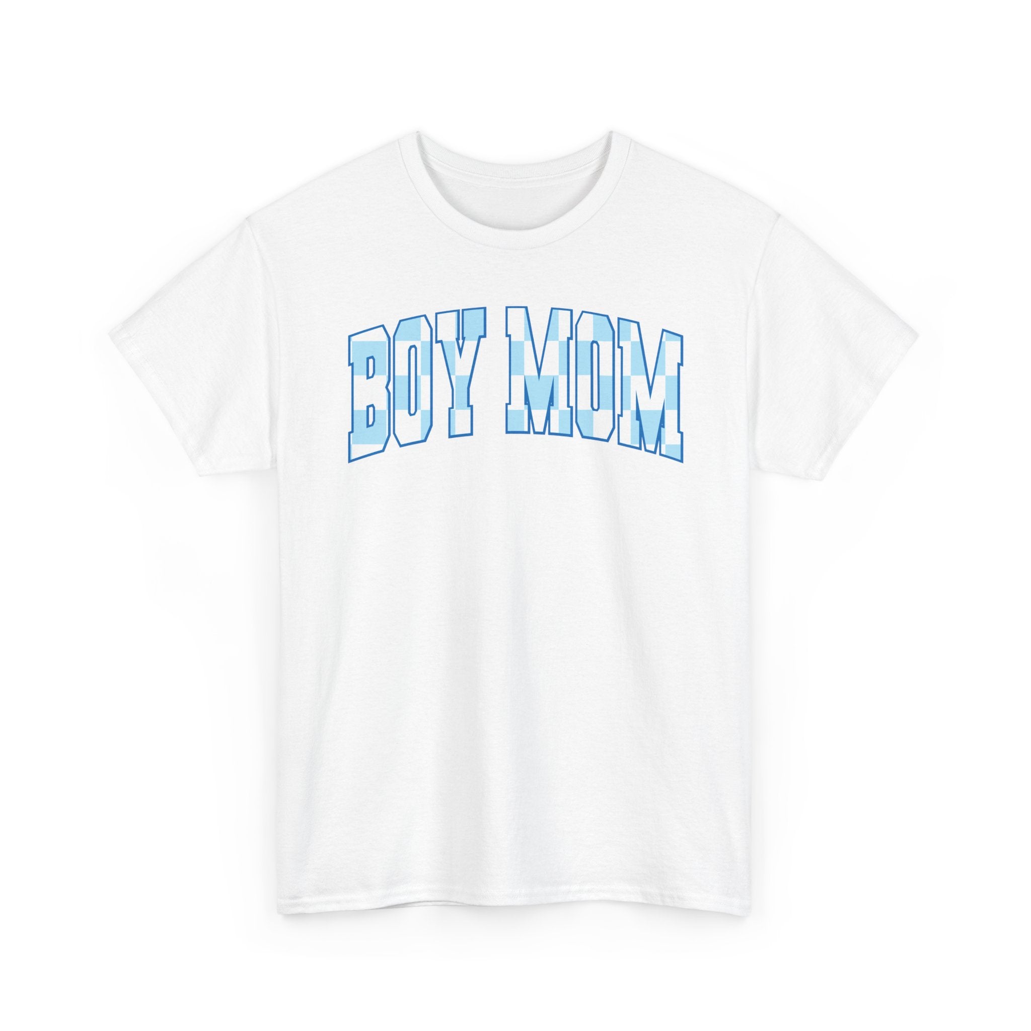 Blue Checkered Boy Mom Tee