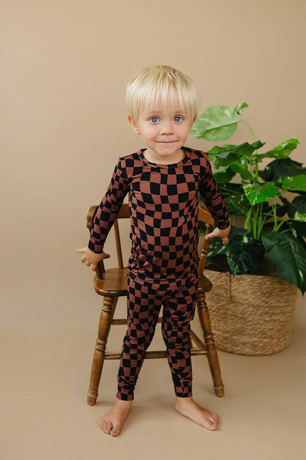 Bamboo Two Piece Set | Chocolate Wavy Checkered