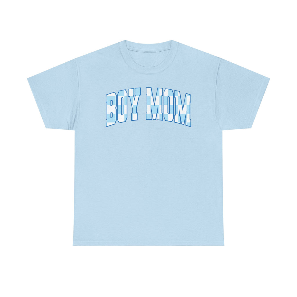 Blue Checkered Boy Mom Tee