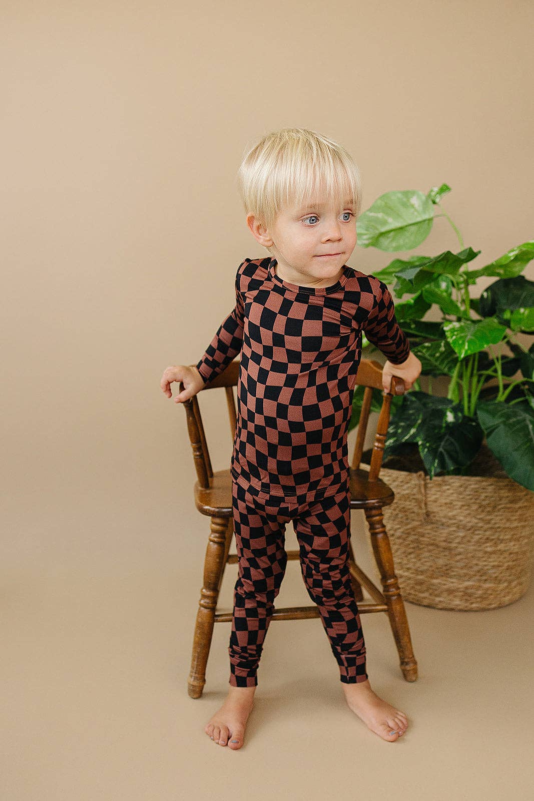 Bamboo Two Piece Set | Chocolate Wavy Checkered