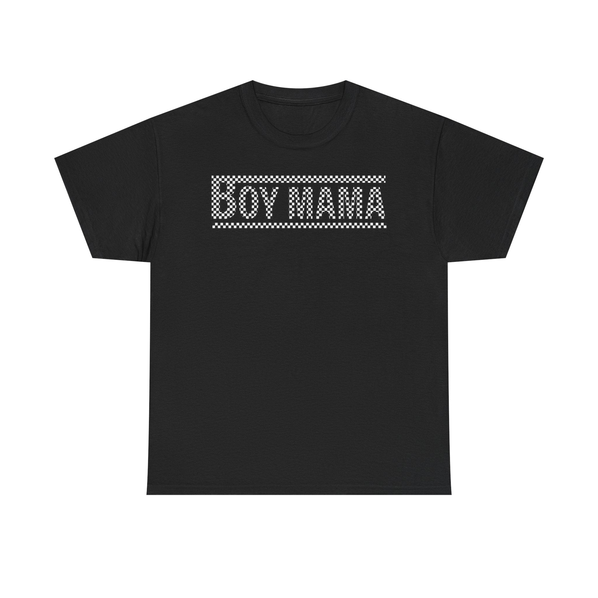 Black Checkered Lined Boy Mama Tee