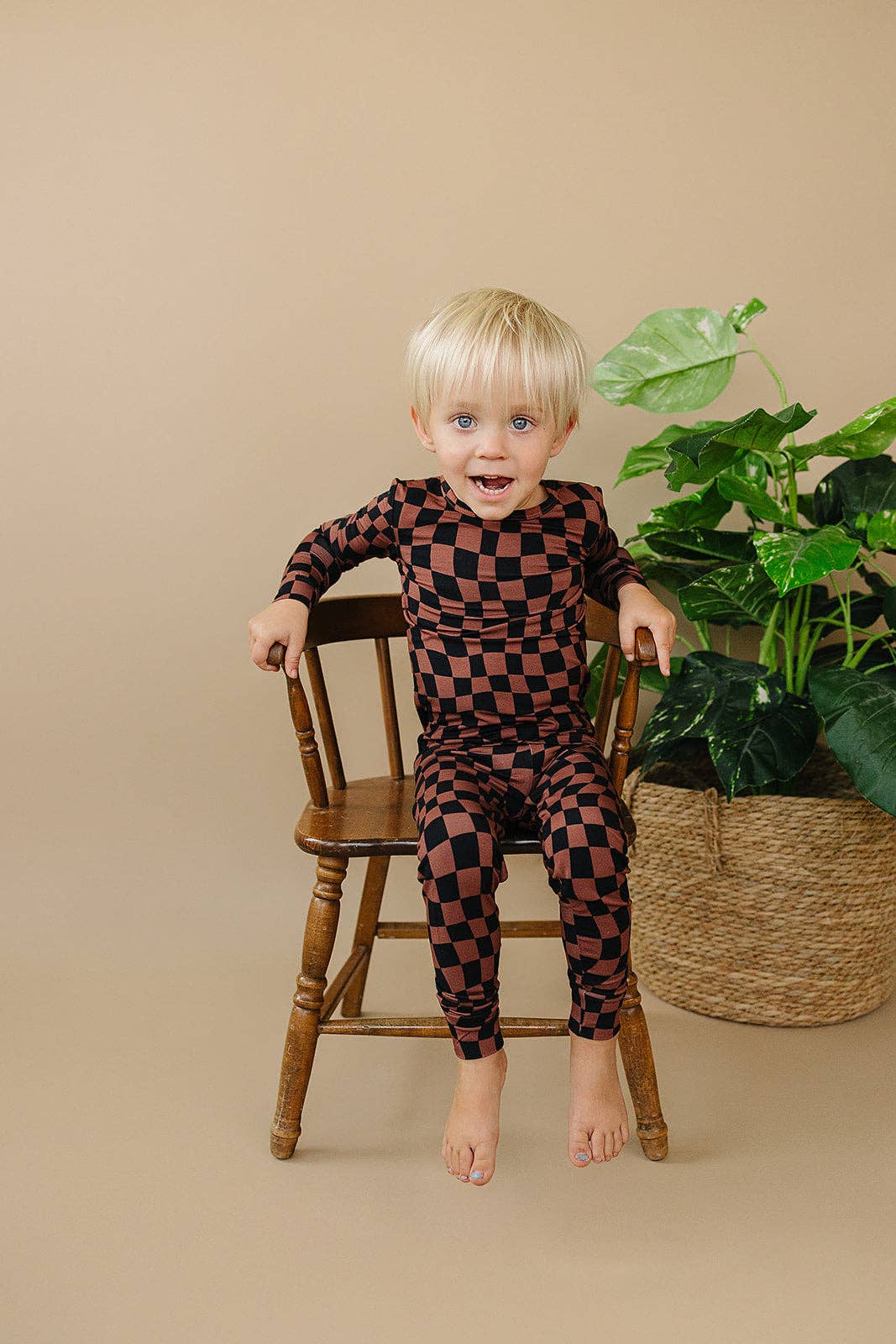 Bamboo Two Piece Set | Chocolate Wavy Checkered